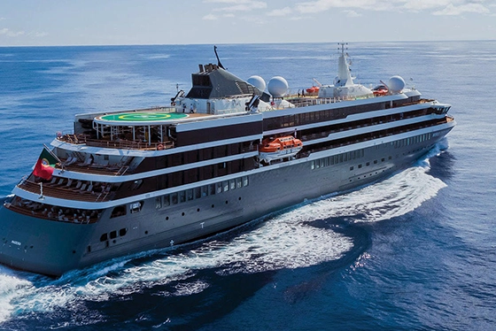 Luxury Cruise Ship Sailing on Calm Ocean Waters, Promoting Ohio Travel Agency