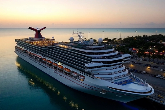 Large Cruise Ship Docked at Sunset, Perfect for Cruise Travel Agency Ohio