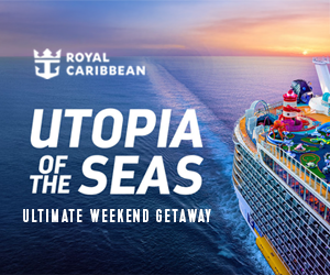 Royal Caribbean Cruise Ship at Sunset Promoting Weekend Getaway