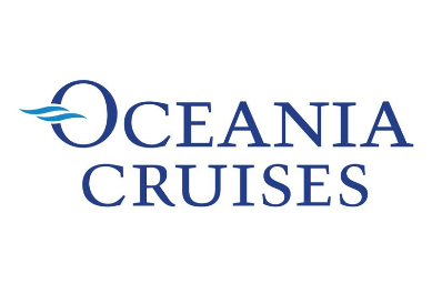 Oceania Cruises Logo in Blue Text with Wave Design